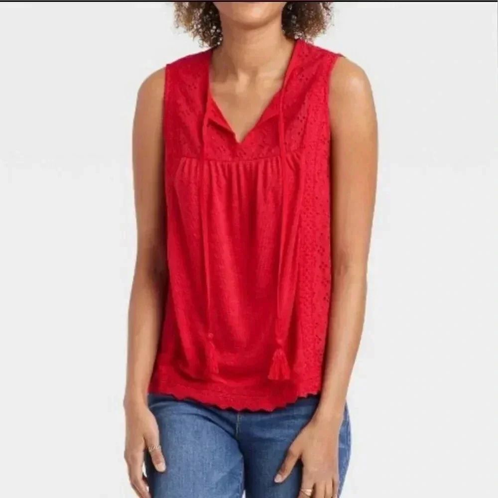 Knox Rose red sleeveless Boho blouse New